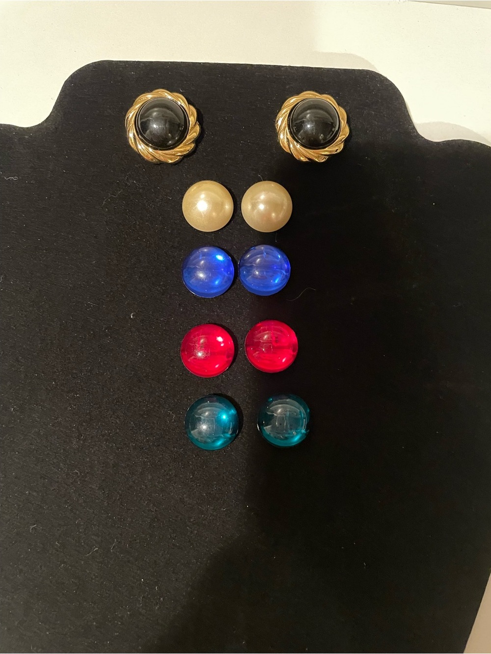 Kenneth Jay Lane Multi-Color Stud Earring Set - Black, Cream, Blue, Red, Teal